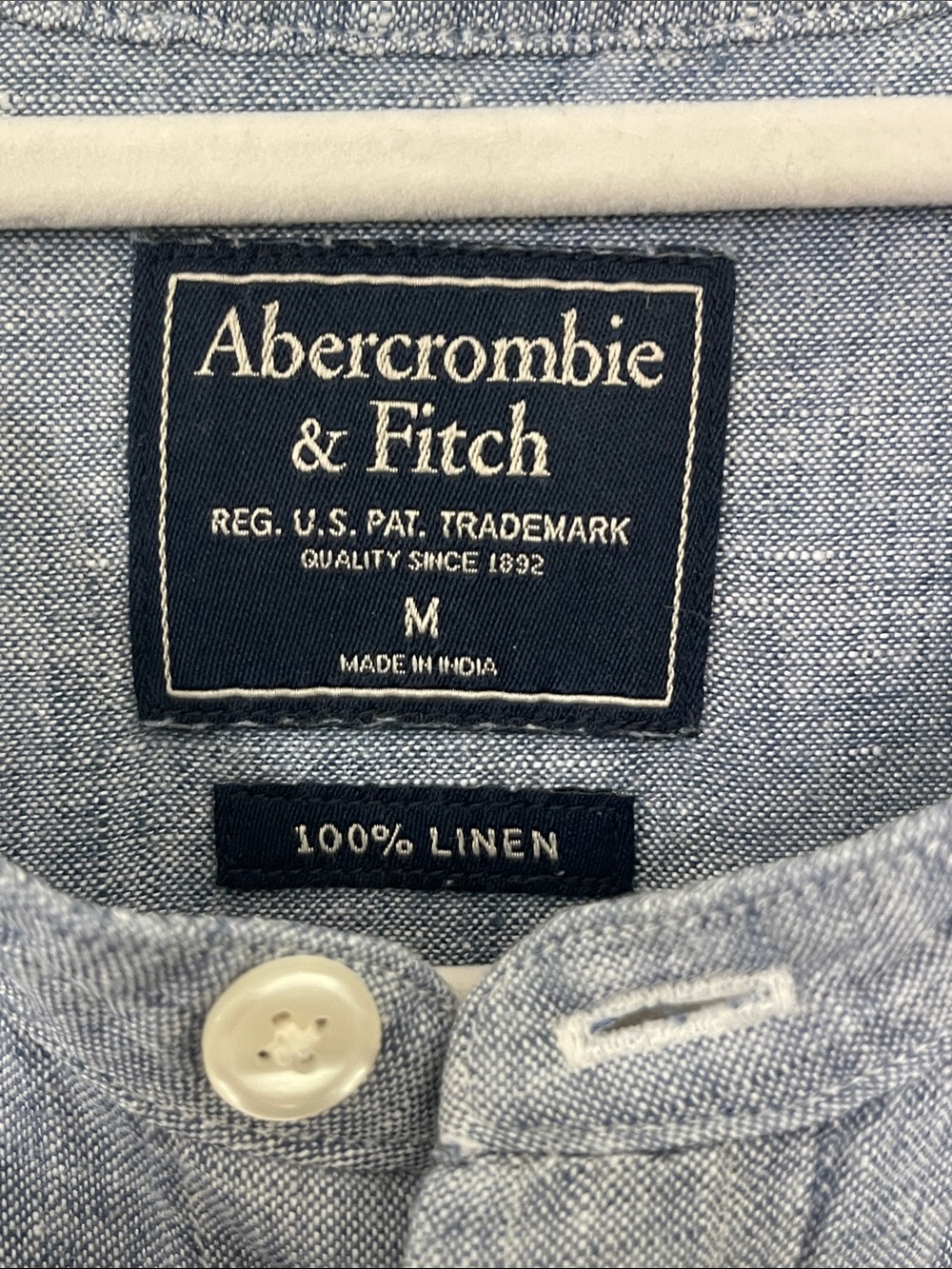 Abercrombie & Fitch 100% Linen Band Collar Button Front Shirt Men’s Medium Blue - Picture 3 of 4